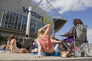 Taylor Swift fans outside Auckland's Vector Arena.